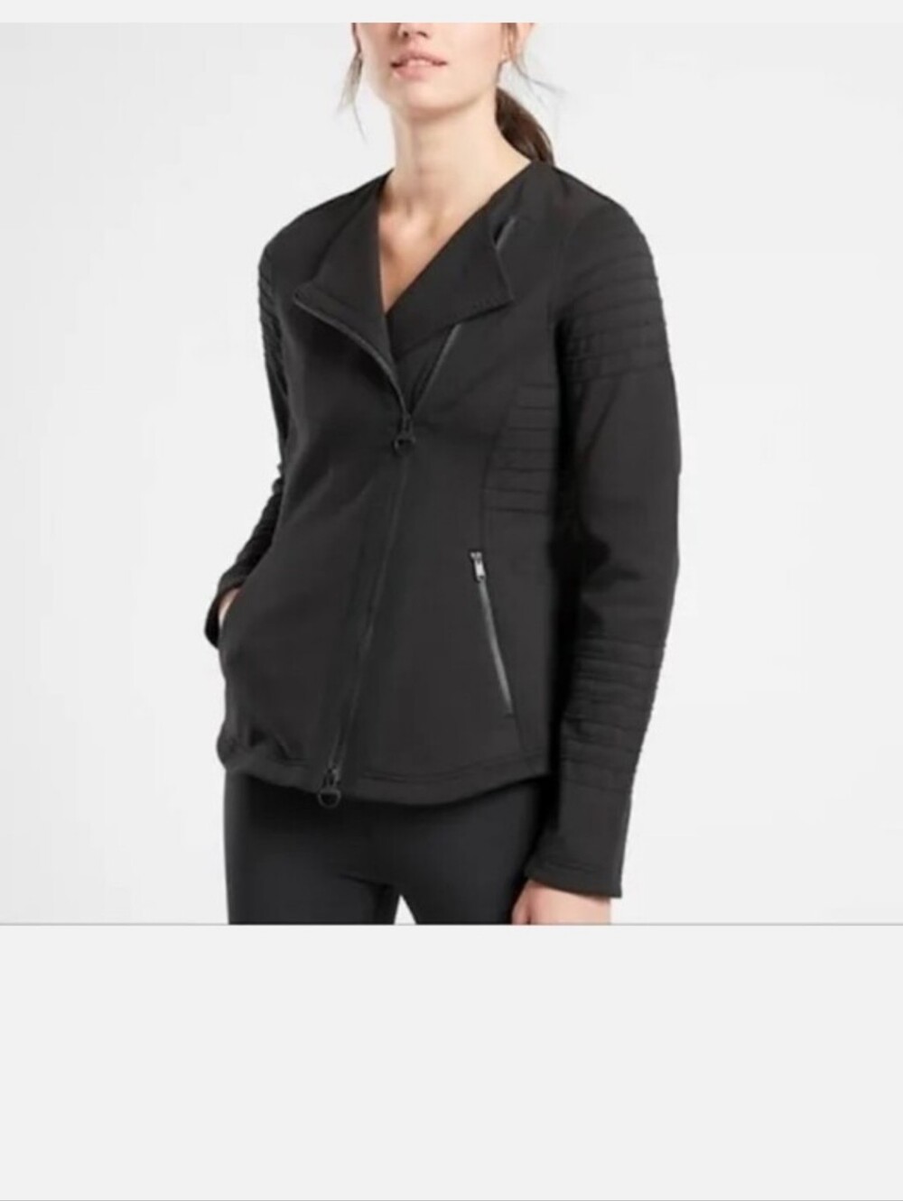 Athleta Black Quilted-Sleeve Bomber Jacket